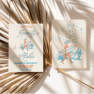 Convites Cowgirl Costeira Birthday Western Beach Party Blue