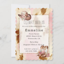 Convites Cowgirl Cream Rosa Castanho Cowhide HBoots