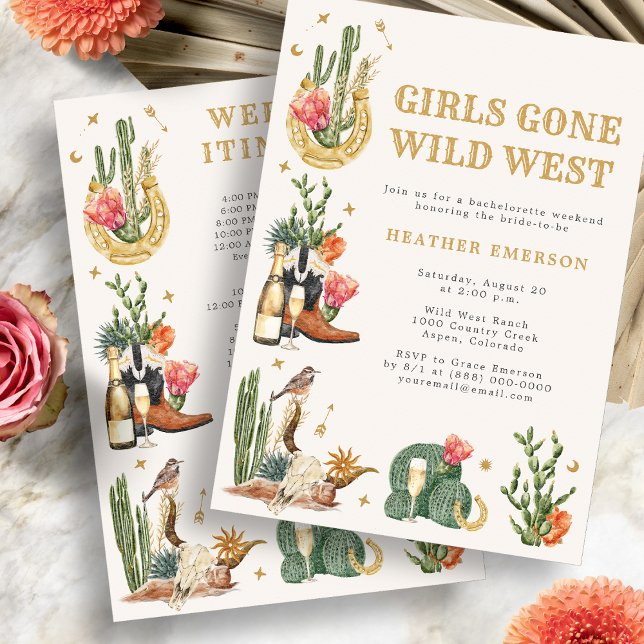 Convites Cowgirl Despedida de Solteira (Girl Gone Wild West Cowgirl Bachelorette Invitation by Painted Paperie
)