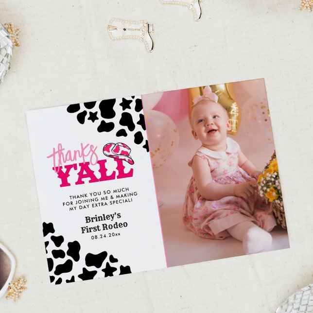 Convites Cowgirl Disco Pink First Rodeo Obrigados Y all (Criador carregado)