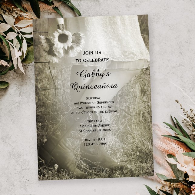Convites Cowgirl e Sunflower Country Quinceañera Party (Criador carregado)