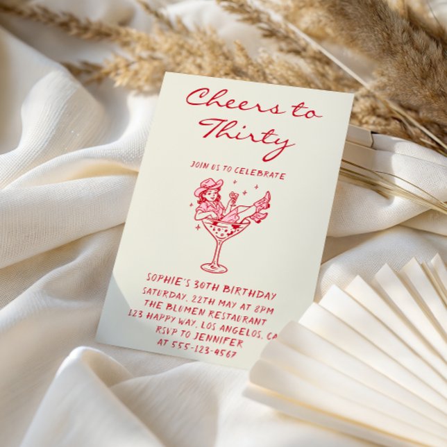 Convites Cowgirl Martini Cheers to Thirty 30th Birthday (Criador carregado)