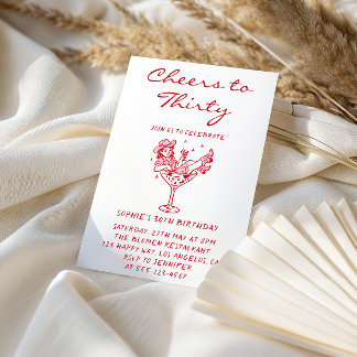 Convites Cowgirl Martini Cheers to Thirty 30th Birthday