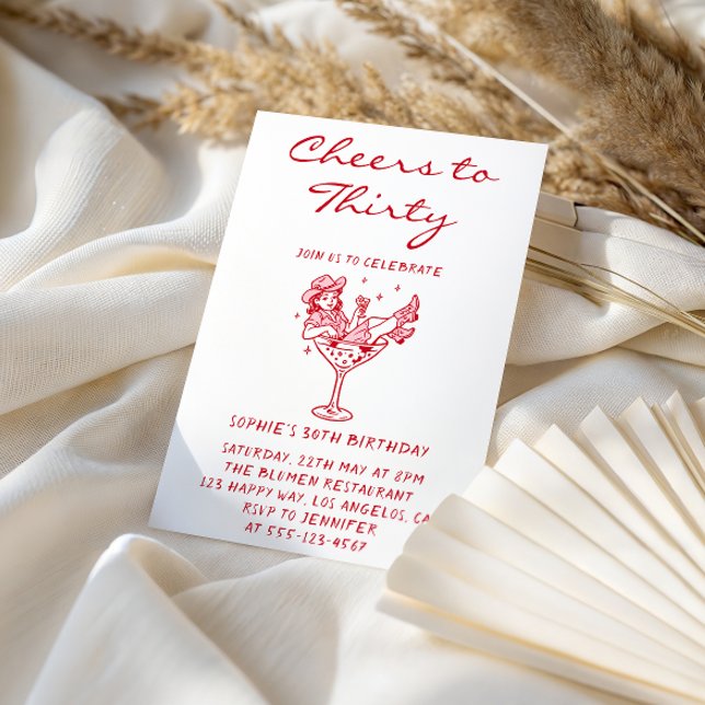 Convites Cowgirl Martini Cheers to Thirty 30th Birthday (Criador carregado)