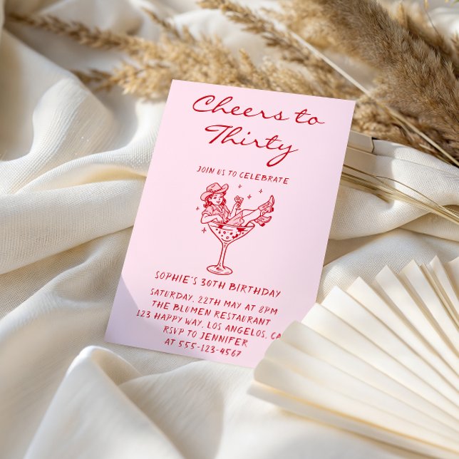 Convites Cowgirl Martini Cheers to Thirty 30th Birthday (Criador carregado)