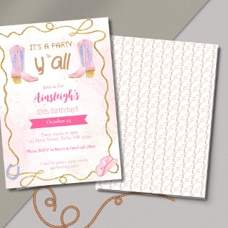 Convites Cowgirl Pink Boots Western Festa de aniversário