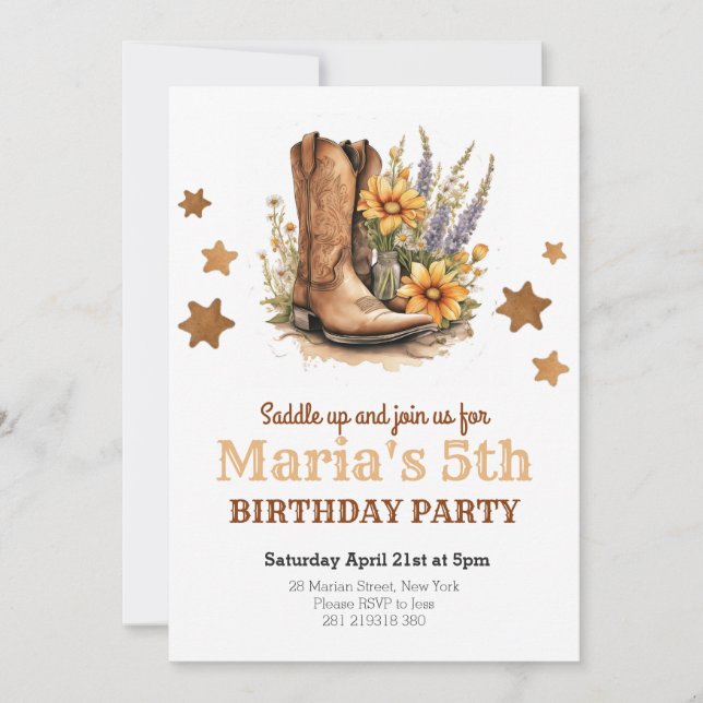 Convites Cowgirl Rodeo Western Birthday (Frente)