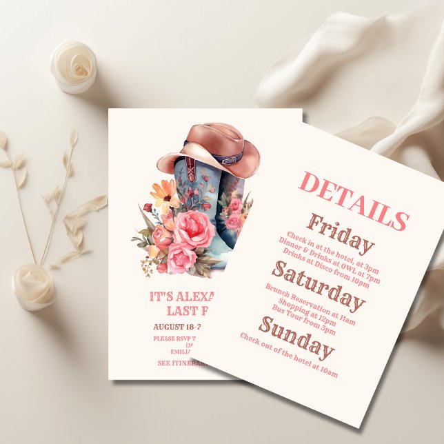 Convites Cowgirl Rosa Nashville Vamos Go Girls Bachelorette (Criador carregado)