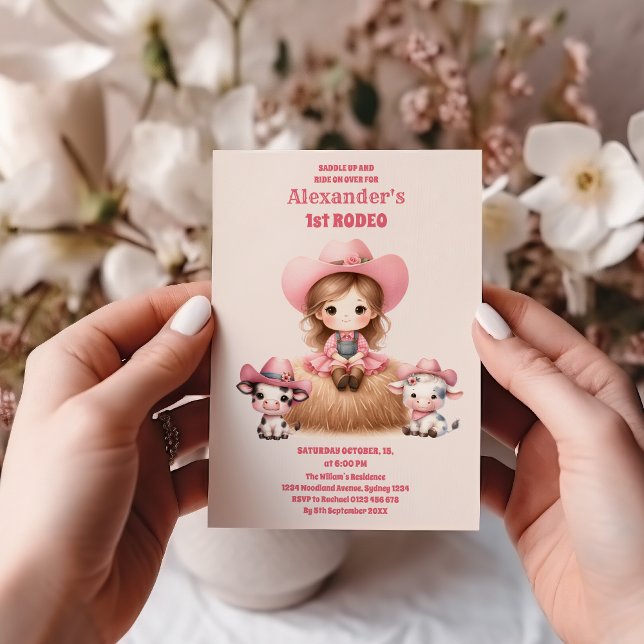 Convites Cowgirl Rosa ONE First Rodeio primeiro aniversario (Criador carregado)