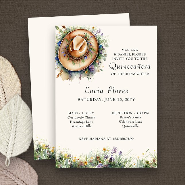 Convites Cowgirl Rustic Quinceanera e Massa (Quinceanera and Mass Invitation from my Wildflower Cowgirl Hat Quinceanera Collection
)