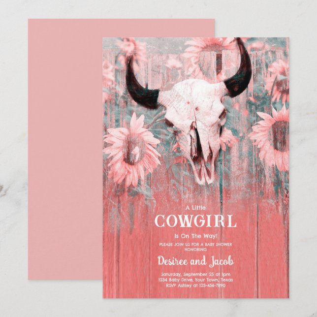 Convites Cowgirl Western Country Floral Rodeo Baby Shower (Frente/Verso)