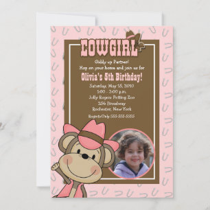 Convites Cowgirl Western Monkey 5 x 7 *PHOTO* Aniversário
