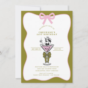 Convites Cowgirl Whimsic Hand desenhou aniversário de 21 an
