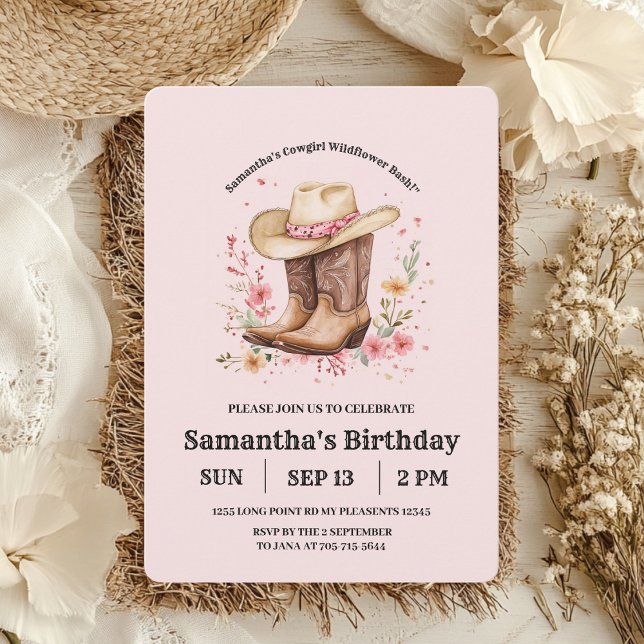 Convites Cowgirl Wildflower Bash Birthday | Rosa Ocidental (Criador carregado)