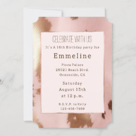Convites Cowhide Dourada-Rosa-Rosa-Blush
