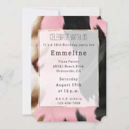 Convites Cowhide Preto-Rosa-Rosa-Dourado
