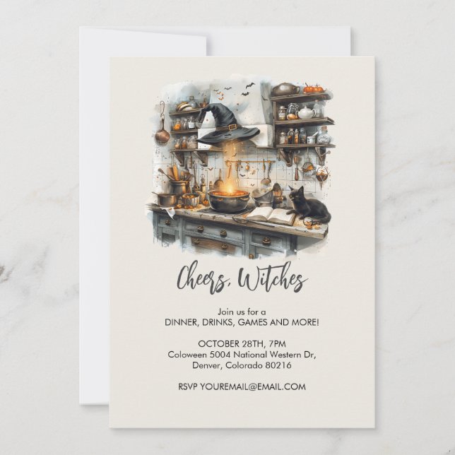 Convites Cozinha da Bruxa Mágica, Halloween (Frente)