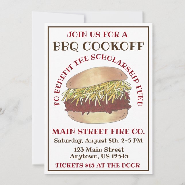 Convites Cozinha de CHURRASCO Pork Barbecue Sanduíche Sandu (Frente)