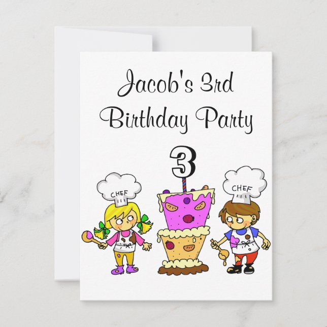 Convites cozinhar aniversário de 3 anos (Frente)