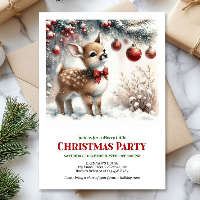 Convites Cozy baby deer winter scene Christmas party invite (Cozy baby deer winter scene Christmas party invitation)