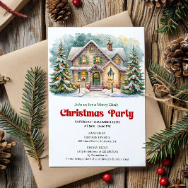 Convites Cozy Christmas Scene Watercolor Holiday Invite