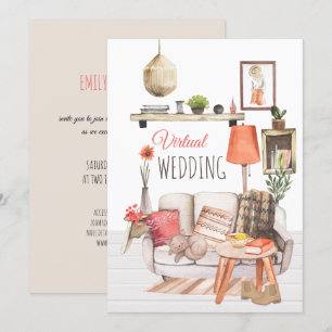 Convites Cozy Comfort of Home Script Virtual Wedding