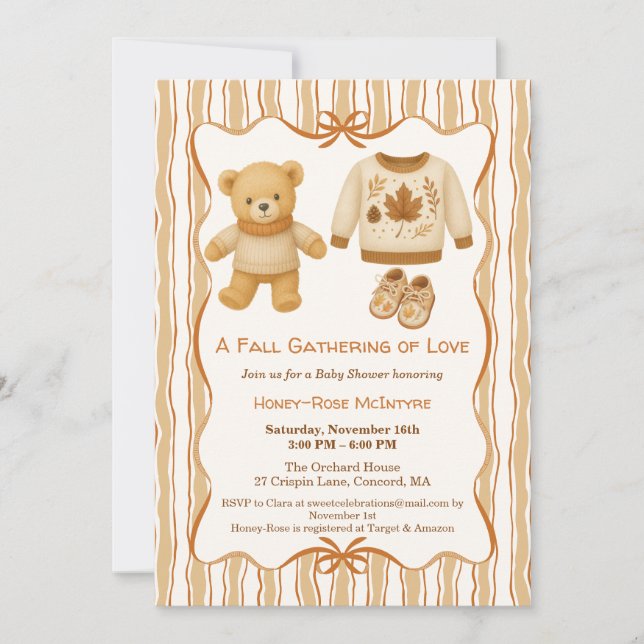 Convites Cozy Fall Baby Shower | Neutral Cream & orange (Frente)