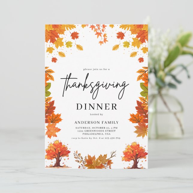 Convites Cozy Fall Thanksgiving Dinner Party (Em pé/Frente)