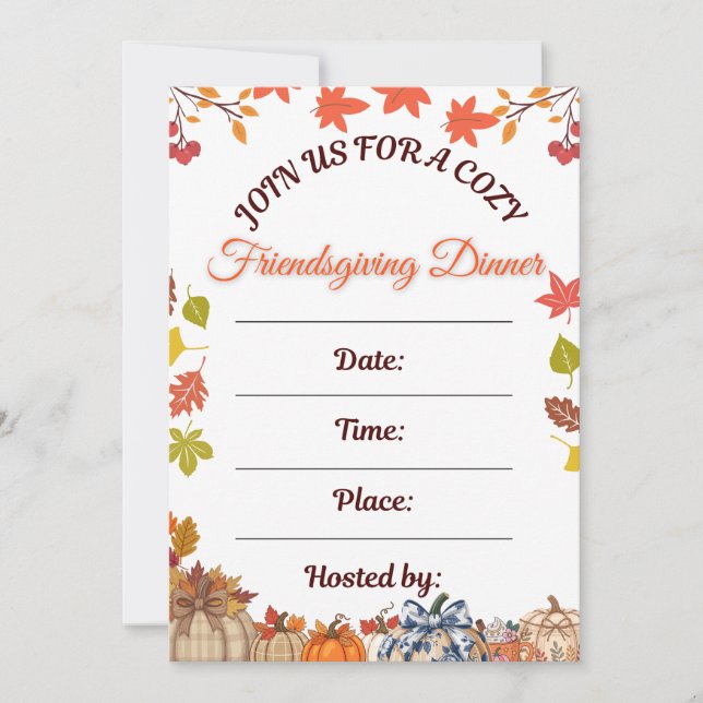 Convites Cozy Friendsgiving Dinner Art (Frente)