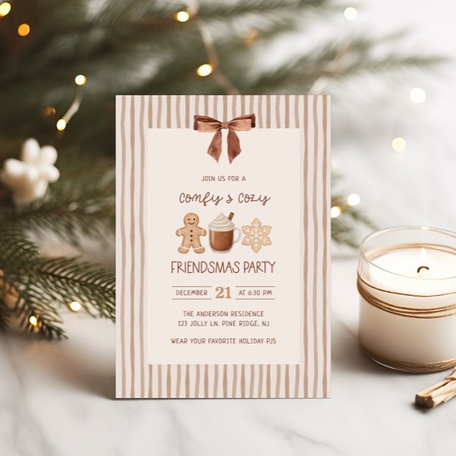 Convites Cozy Friendsmas Striped Christmas Party Invitation (Criador carregado)