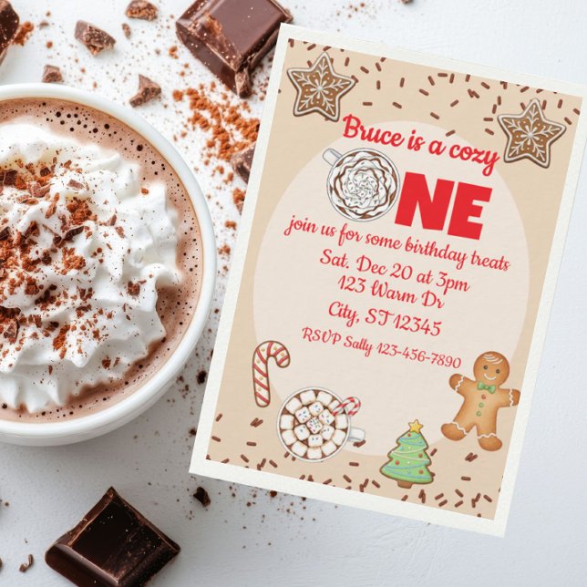 Convites Cozy One, hot chocolate winter 1st birthday (Criador carregado)