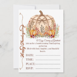 Convites Cozy Pumpkin Thanksgiving Invite Card