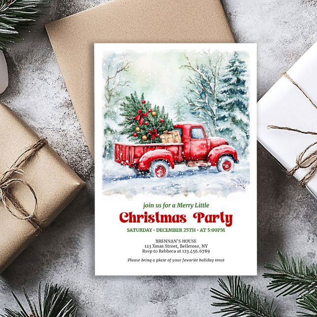 Convites Cozy red truck Christmas scene festive invitation (Cozy red truck Christmas scene festive invitation)