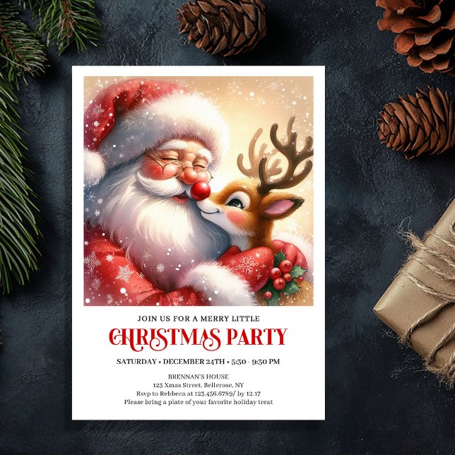 Convites Cozy Santa and Rudolph Christmas Magic Night Party (Cozy Santa and Rudolph Christmas Magic Night Party Invitation

)