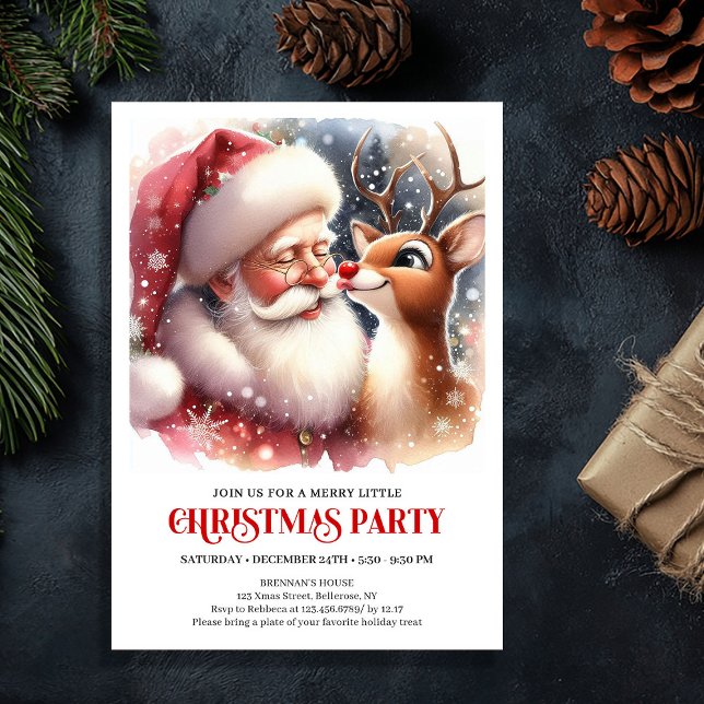Convites Cozy Santa and Rudolph Holiday Magic Family Party  (Cozy Santa and Rudolph Holiday Magic Family Party Invitation

)