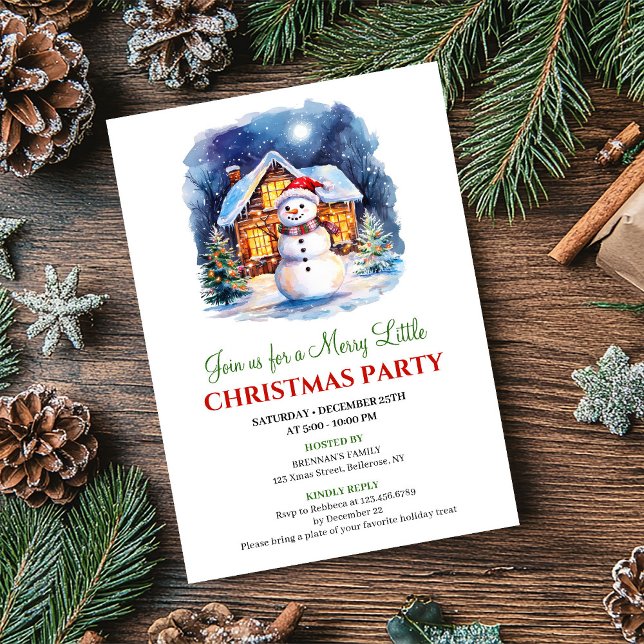 Convites Cozy Watercolor Christmas Scene Festive Invite (Cozy Watercolor Christmas Scene Festive Invite)