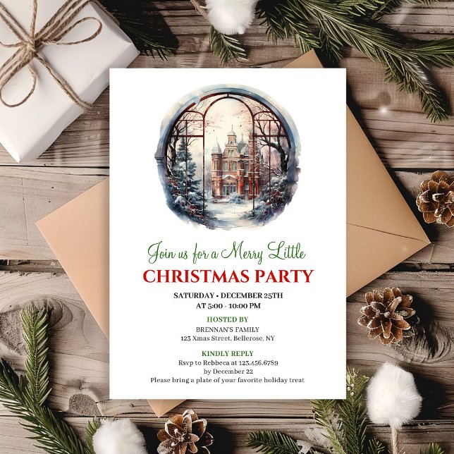 Convites Cozy watercolor christmas scene party invitation (Cozy watercolor Christmas scene party invitation

)