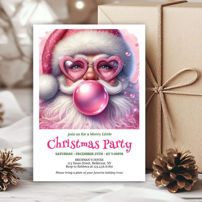 Convites Cozy Watercolor Pink Santa Bubble Gum Christmas  (Cozy Watercolor Pink Santa Bubble Gum Christmas Invite

)