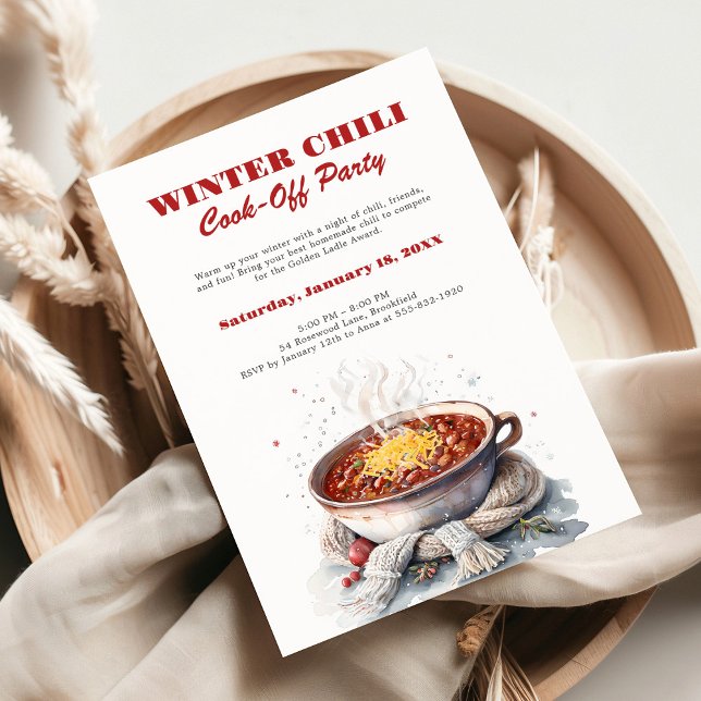 Convites Cozy Watercolor Winter Chili Cook-Off Party (Criador carregado)