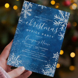Convites Cozy White Snowflakes Blue Christmas Party