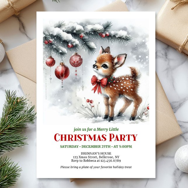 Convites Cozy woodland deer Christmas kids invite printable (Cozy woodland deer Christmas kids invite printable card)