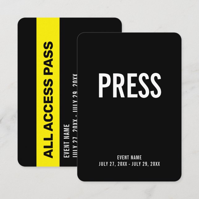 Convites Crachá de ID de evento Press All Access Pass 3,5"  (Frente/Verso)
