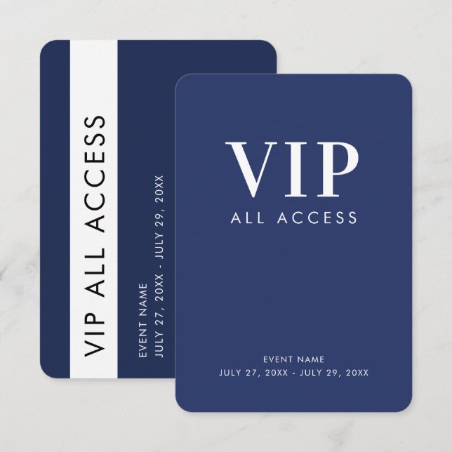 Convites Crachá de identificação VIP em azul marinho de ace (Frente/Verso)