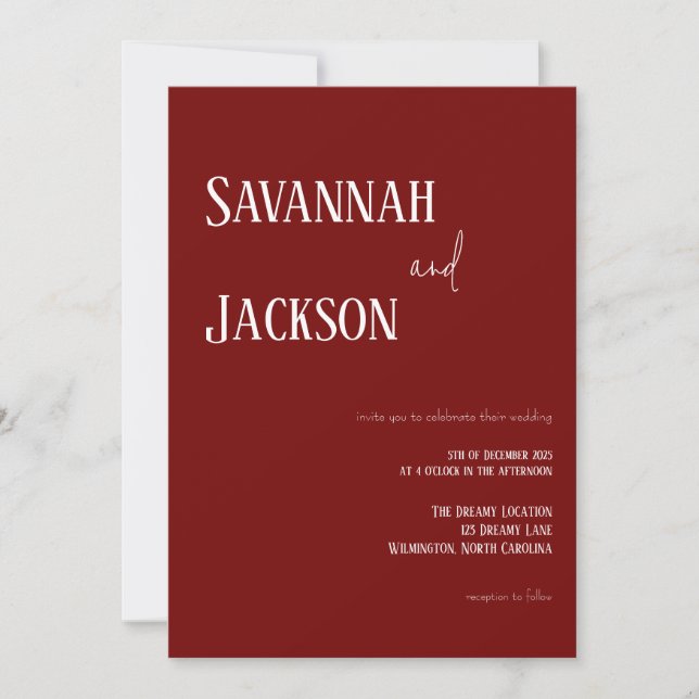 Convites Cranberry Red Modern Elegant Wedding Invitation (Frente)