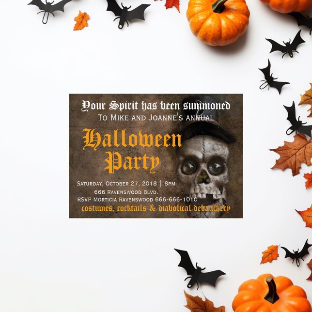 Convites Crânio Assustador Assustador com Festa de Hat Hall (Criador carregado)