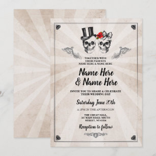 Convites Crânio de Casamento de Halloween Gótico Convidado