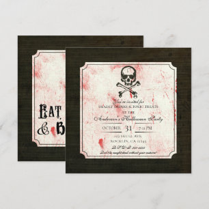 Convites Cranio de Caveira Grunge Vintage Sangrento Hallowe