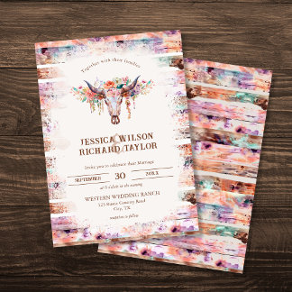 Convites Crânio de Vaca Floral Russo Western Boho