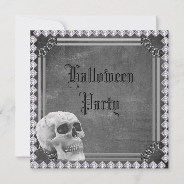 Convites Cranio & Diamantes Dupla Face Halloween (Frente)