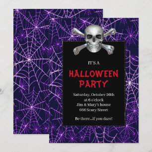 Convites Crânio E Crossbones Roxo Do Halloween Cobweb